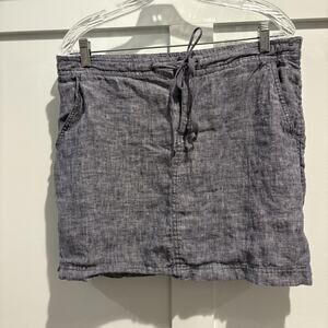 Max Studio Skirt Women Large Chambray‎ Blue 100% Linen Drawstring Pockets Casual